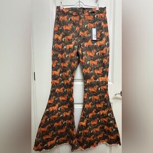 Lucky & Blessed Orange Horse Print Bell Bottom Jeans